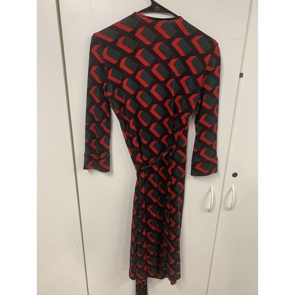 Diane Von Furstenberg Vintage Womens Silk Geometric‎ Wrap Dress Red Black 00 - Picture 8 of 14